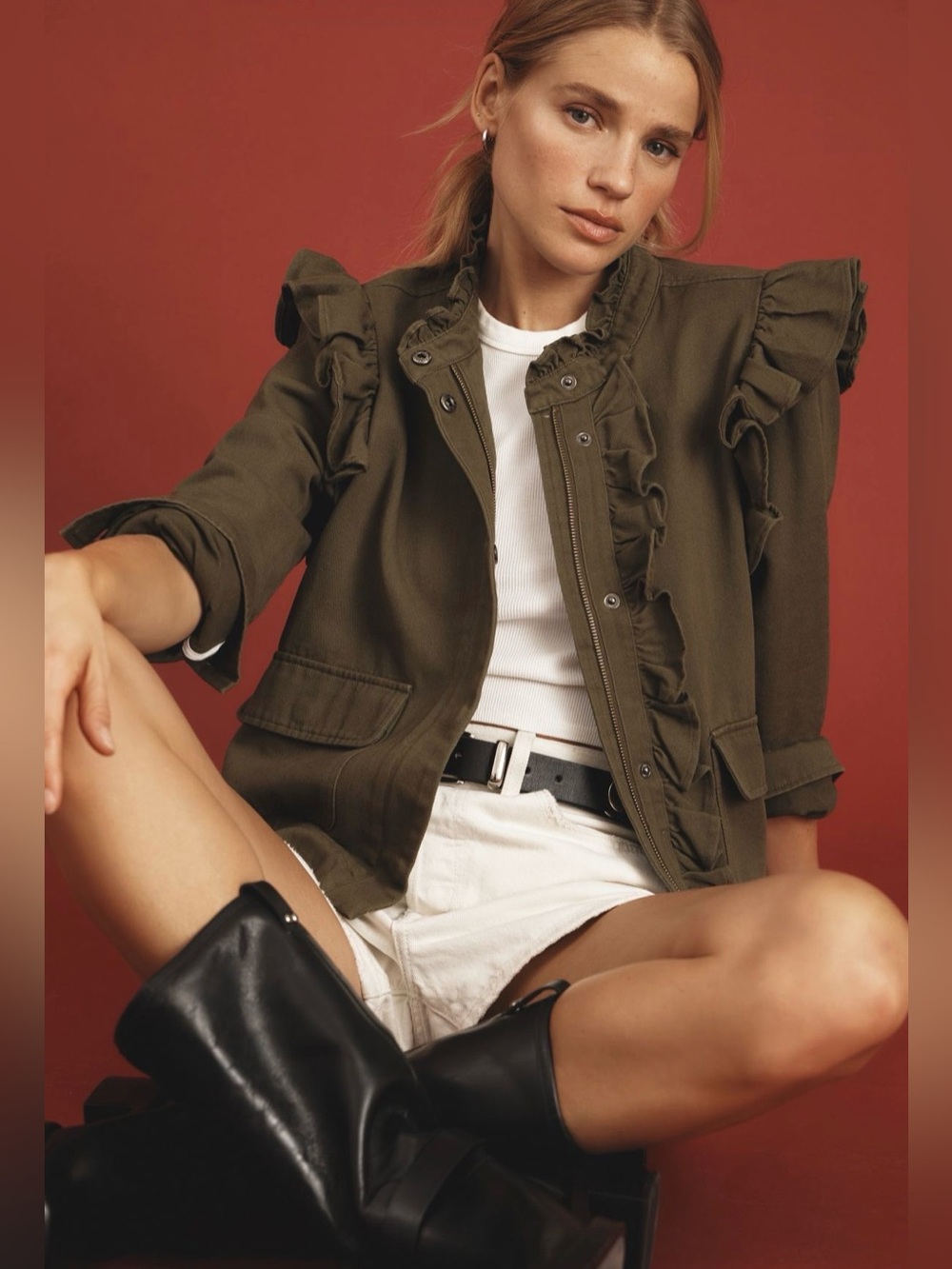 Anthropologie Dolan Ruffled Utility Jacket
